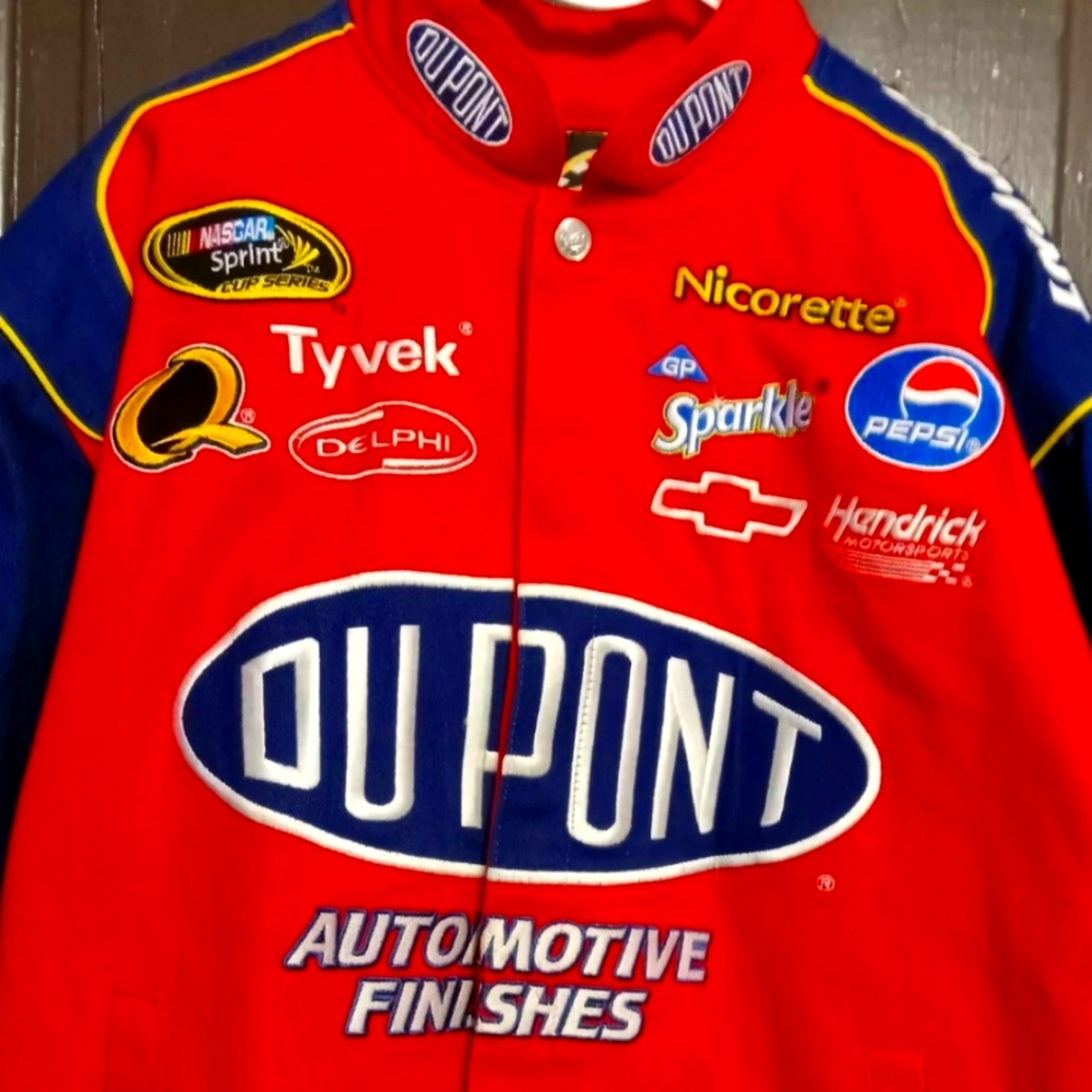 NASCAR Chase Authentics Drivers Line DuPont #24 Flame Sleeve Snap Front Coat L